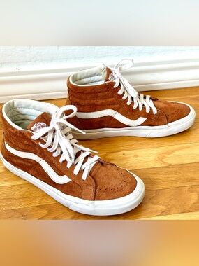 Vans Sk8-Hi Suede High-Top Sneakers in Brown and White